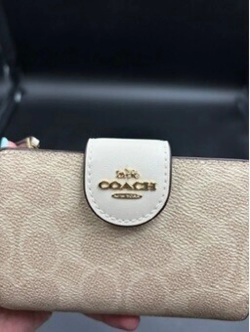 Coach Beige Leather Flap Wallet – Gold Logo – New